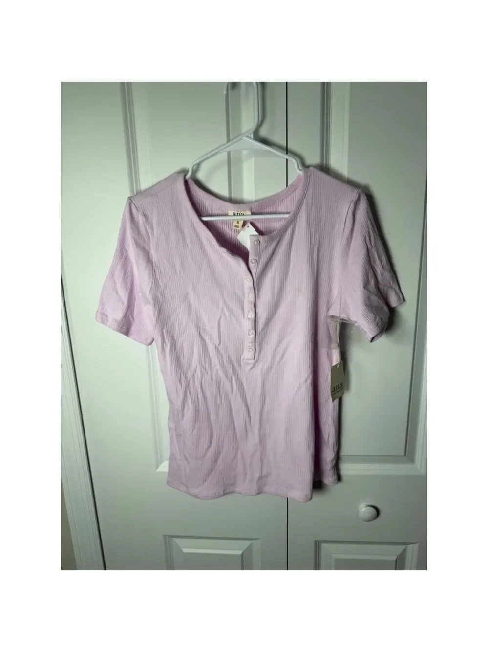 a.n.a Pink Ribbed Short Sleeve Henley Tee XL NWT